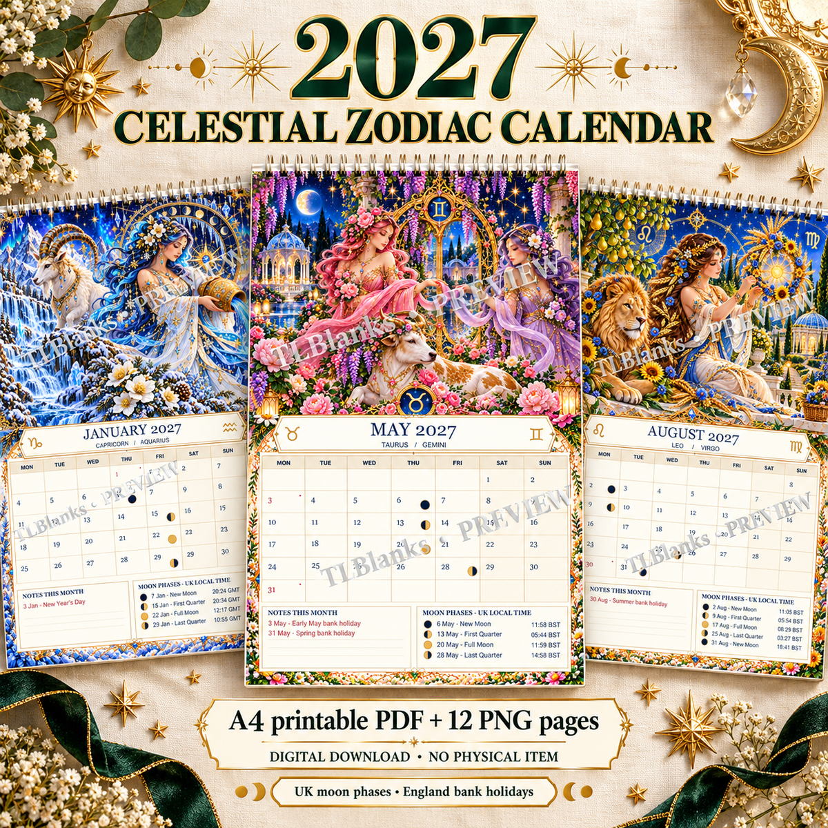2027 Celestial Zodiac Calendar digital download preview
