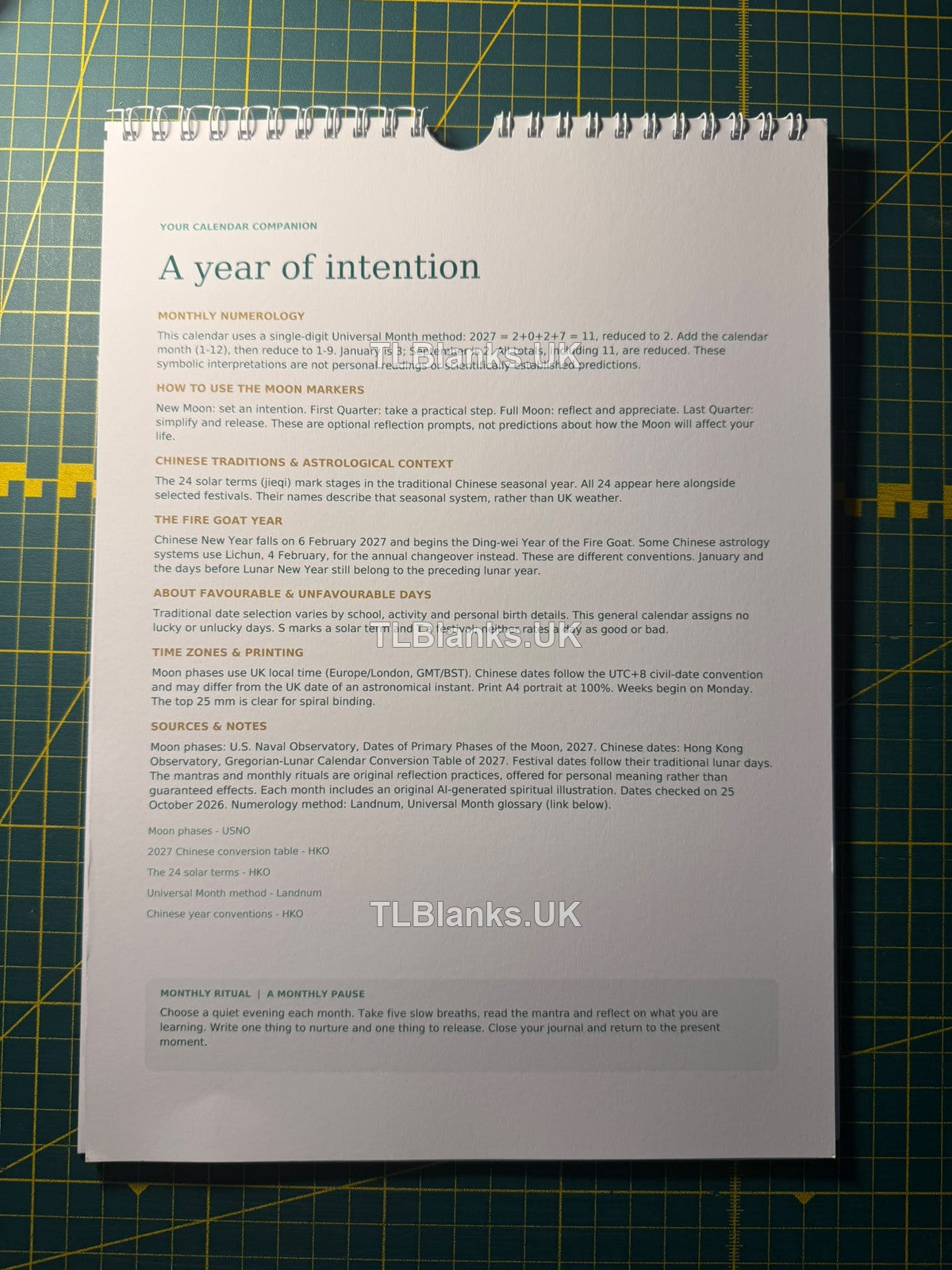 Calendar companion guide explaining markers and sources