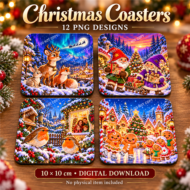 Christmas Coasters - Presentation - watermarked digital design preview