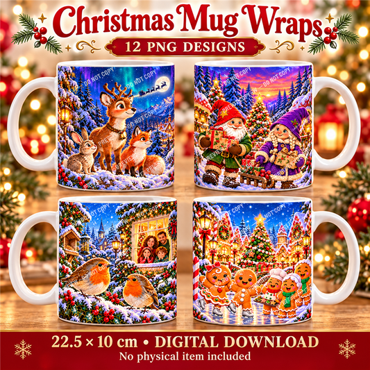 Christmas Mug Wraps - Presentation - watermarked digital design preview