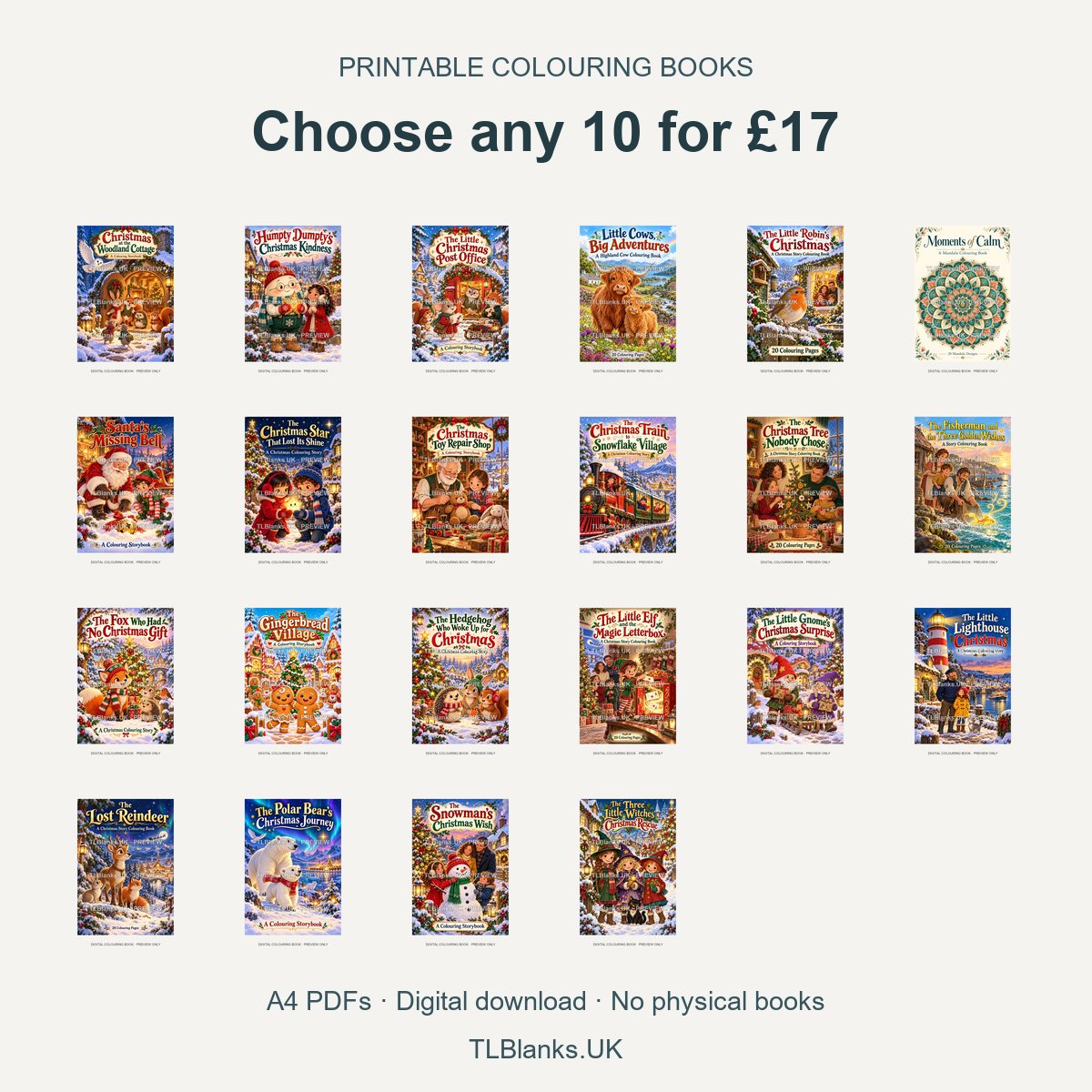 Choose any 10 printable colouring books bundle