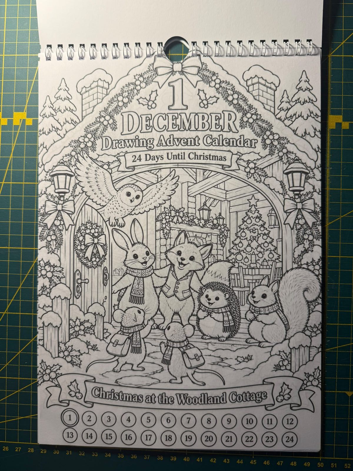 Printed 1 December woodland cottage colouring page