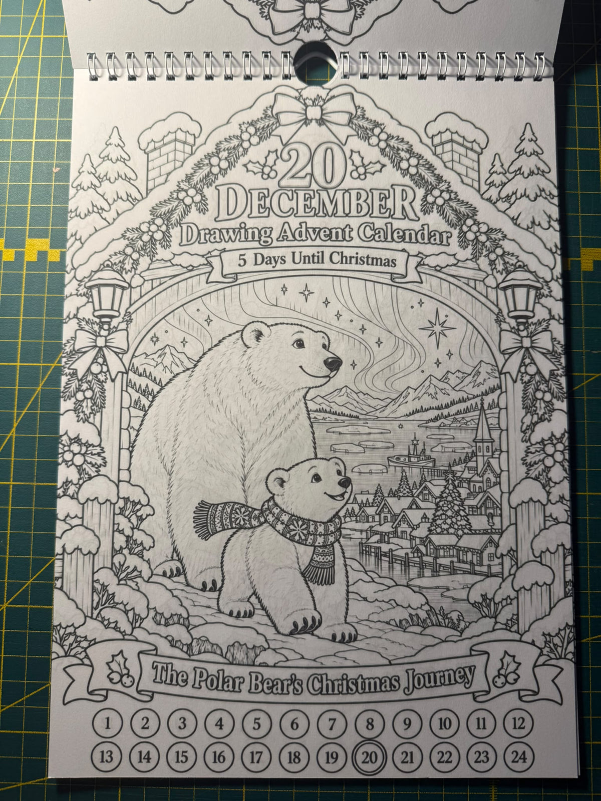 Printed 20 December polar bear colouring page