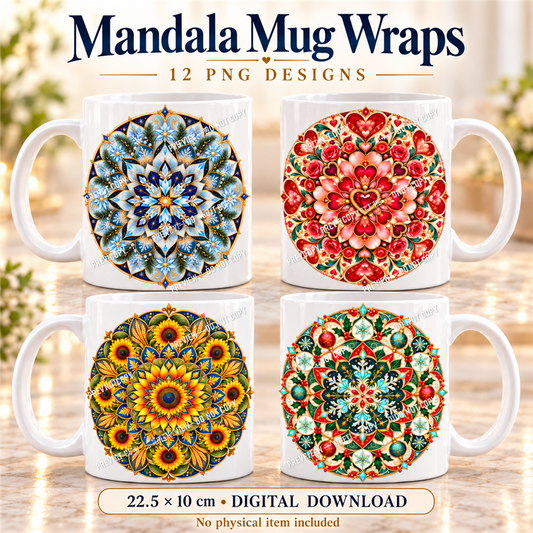 Mandala Mug Wraps - Presentation - watermarked digital design preview