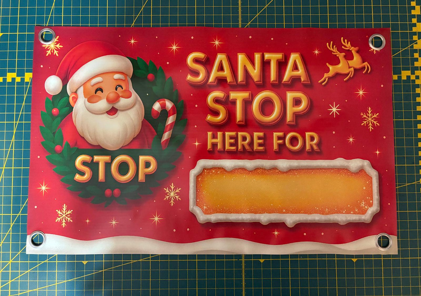 Red 'SANTA STOP HERE FOR..' Banner
