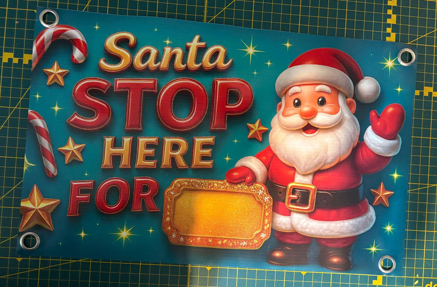 Turquoise 'SANTA STOP HERE FOR..' Banner