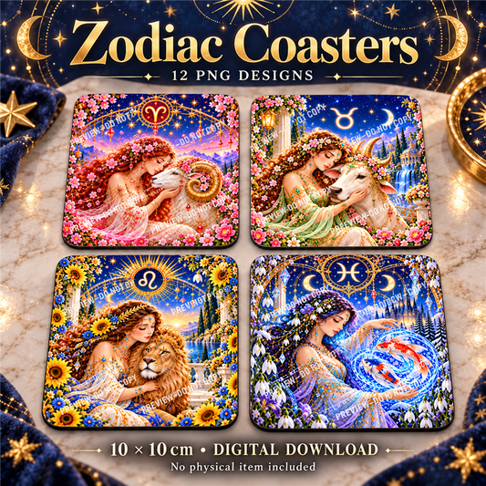 Zodiac Coasters - Presentation - watermarked digital design preview